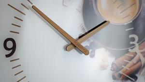 Kuchynské hodiny s drevenými ručičkami a motívom kávy Biela