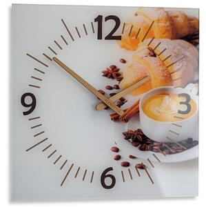 Kuchynské hodiny s drevenými ručičkami s kávičkou Biela