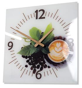 Kuchynské hodiny s drevenými ručičkami s cappuccinom Biela