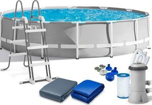 Rodinný záhradný bazén s filtráciou a rebríkom 427 cm Sivá