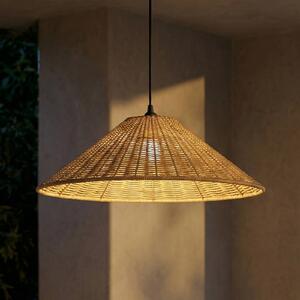 Lucande Vonkajšia závesná lampa Taniola, 1-pl., kužeľovitá, Ø 60 cm, Tmavé drevo, Drevo, Vidiecky / Rustikálny, Závesné svietidlo