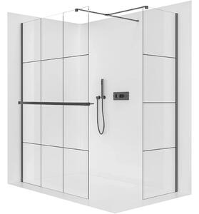 CERANO - Sprchová zástena Walk-in Onyx TL/P - 8 mm - hranatá vzpera + polička/držiak na uteráky - čierna matná, industriálne sklo - 100x100x200 cm
