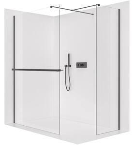 CERANO - Sprchová zástena Walk-in Onyx TL/P - 8 mm - hranatá vzpera + polička/držiak na uteráky - čierna matná, transparentné sklo - 40x40x200 cm