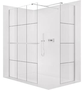 CERANO - Sprchová zástena Walk-in Onyx TL/P - 8 mm - hranatá vzpera + polička/držiak na uteráky - chróm, industriálne sklo - 150x150x200 cm
