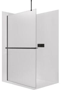 CERANO - Sprchová zástena Walk-in Onyx Top Round Ľ/P - 8 mm - guľatá vzpera + polička/držiak na uteráky - čierna matná, mliečne sklo - 80x200 cm