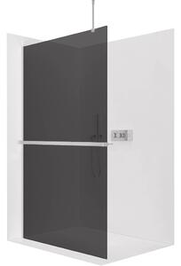CERANO - Sprchová zástena Walk-in Onyx Top Round Ľ/P - 8 mm - guľatá vzpera + polička/držiak na uteráky - chróm, grafitové sklo - 30x200 cm