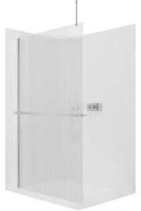 CERANO - Sprchová zástena Walk-in Onyx Top Round Ľ/P - 8 mm - okrúhla vzpera + polička/držiak na uteráky - chróm, ryhované sklo - 140x200 cm