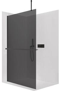 CERANO - Sprchová zástena Walk-in Onyx Top Cube Ľ/P - 10 mm - hranatá vzpera + polička / držiak na uteráky - čierna matná, grafitové sklo - 100x200 cm