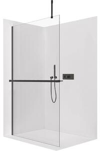 CERANO - Sprchová zástena Walk-in Onyx Top Cube Ľ/P - 10 mm - hranatá vzpera + polička / držiak na uteráky - čierna matná, transparentné sklo - 100x2…