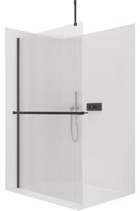 CERANO - Sprchová zástena Walk-in Onyx Top Cube Ľ/P - 8 mm - hranatá vzpera + polička/držiak na uteráky - čierna matná, ryhované sklo - 90x200 cm