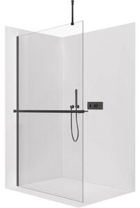CERANO - Sprchová zástena Walk-in Onyx Top Round Ľ/P - 10 mm - guľatá vzpera + polička/držiak na uteráky - čierna matná, transparentné sklo - 150x200…