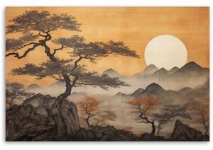 Obraz na plátne Japonská horská krajina a stromy Rozmery: 60 x 40 cm