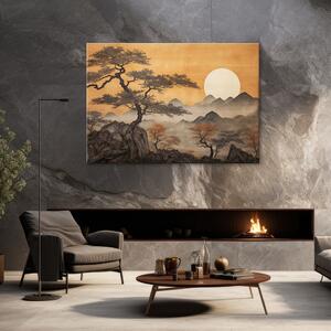 Obraz na plátne Japonská horská krajina a stromy Rozmery: 60 x 40 cm
