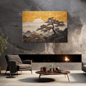 Obraz na plátne Japonská krajina so zlatou oblohou Rozmery: 60 x 40 cm