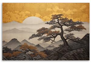 Obraz na plátne Japonská krajina so zlatou oblohou Rozmery: 60 x 40 cm