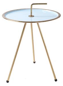 Príručný stolík CLEVO 42 cm - svetlomodrá, zlatá