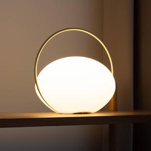 UMAGE stolová LED lampa Orbit, biela/mosadz, IP44,, Biela / opálová, Obývacia izba / jedáleň, Plast, Dizajn