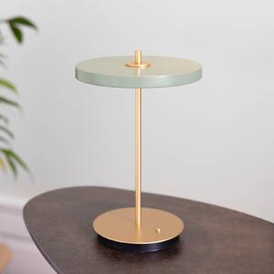UMAGE stolová LED lampa Asteria Move olivovo zelená/mosadz 31 cm, Zelená, Obývacia izba / jedáleň, kov, Dizajn, Stojacie svietidlo