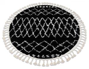 Okrúhly koberec BERBER ETHNIC G3802, čierno - biely, strapce, Maroko Shaggy