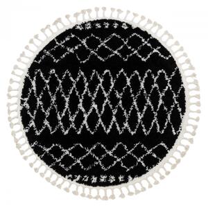 Okrúhly koberec BERBER ETHNIC G3802, čierno - biely, strapce, Maroko Shaggy