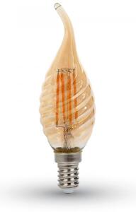 V-TAC Jantárová LED filament twist sviečka E14 4W plameň