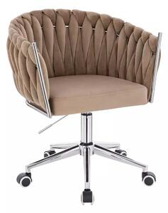 LuxuryForm DESIGN Stolička NORDEN VELUR na striebornej podstave s kolieskami - latte