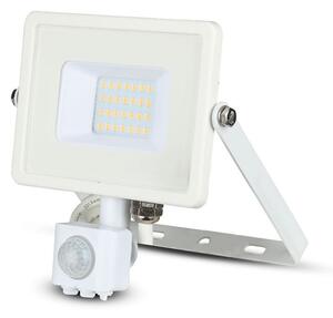 V-TAC Profesionálny biely LED reflektor 20W s pohybovým senzorom so SAMSUNG čipmi, Teplá biela 2500 - 3000K