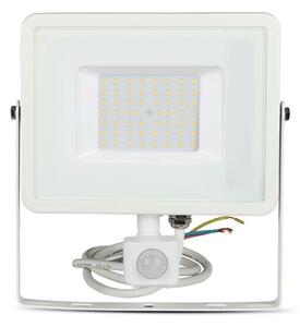 V-TAC Profesionálny biely LED reflektor 50W s pohybovým senzorom so SAMSUNG čipmi, Teplá biela 2500 - 3000K