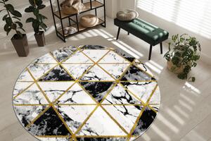 Koberec okrúhly EMERALD exkluzív 1020 glamour, mramor, trojuholníky čierno / zlatý