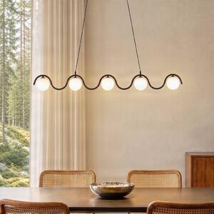 EMIBIG LIGHTING Závesné svietidlo Sinus 5, čierne/opálové, sklo, dĺžka 110 cm, Čierna, Obývacia izba / jedáleň, Sklo, Moderný, Závesné svietidlo