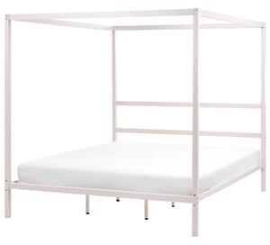 Rám postele s baldachýnom svetlobéžová kov 180 x 200 cm dvojlôžko preglejkové lamely industriálny minimalistický štýl spálňa