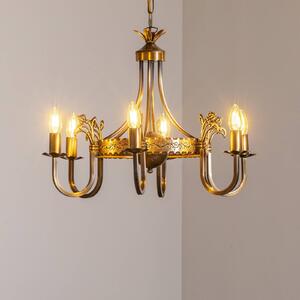 Luster Castle, svetlo patinovaný, Ø 62 cm, kov, 6-pl., Hnedá / staromosadz, Obývacia izba / jedáleň, kov, Starožitný, Luster
