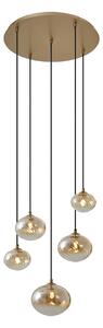 Závesná lampa Art Deco zlatá s jantárovým sklom - Jia