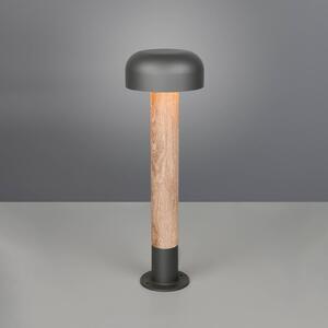 Chodníkové svetlo Fraser, sivá/drevený vzhľad, hliník, IP54, výška 84,5 cm, Svetlé drevo, Hliník, Osvetlenie príjazdovej cesty