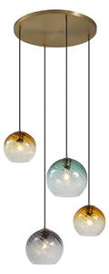 Závesná lampa bronzová s dymovým jantárovým a zeleným sklom okrúhla 4-svetlá - Bao
