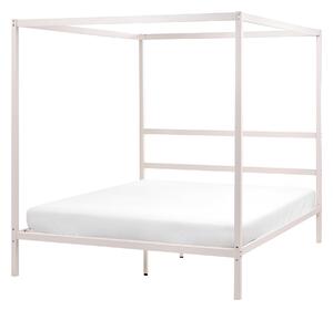 Rám postele s baldachýnom svetlobéžová kov 160 x 200 cm dvojlôžko preglejkové lamely industriálny minimalistický štýl spálňa