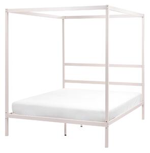Rám postele s baldachýnom svetlobéžová kov 140 x 200 cm dvojlôžko preglejkové lamely industriálny minimalistický štýl spálňa