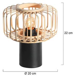 Stolová lampa Bloeba, čierna/prírodná, kov, drevo, E27, Svetlé drevo, Obývacia izba / jedáleň, Drevo, Škandinávsky, Stojacie svietidlo