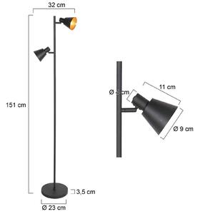 Stojacia lampa Oeroe, 2-plameňová, čierna, kov, E14