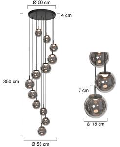 LED závesné svietidlo Bollique, 12-pl. okrúhle, čierne, sklo, Hliník / sivá / zinok, Obývacia izba / jedáleň, Sklo, Závesné svietidlo