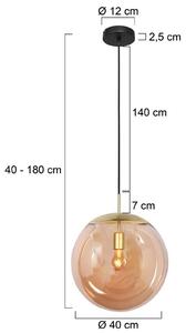 Závesné svietidlo Bollique, mosadz, Ø 40 cm, sklo, 1-pl., guľa, Krémová / jantárovo žltá, Obývacia izba / jedáleň, kov, Závesné svietidlo