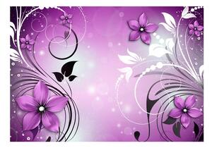 Samolepiaca tapeta s fialovým kvetinovým motívom - Heather dance