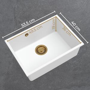 Sink Quality Crypton 60, kuchynský granitový drez 535x400x205 mm + čierny sifón, biela, SKQ-CRY.W.1KBO.60.XB