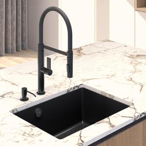 Sink Quality Crypton 60, kuchynský granitový drez 535x400x205 mm + čierny sifón, čierna, SKQ-CRY.C.1KBO.60.XB