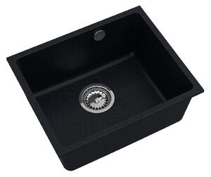 Sink Quality Crypton 55, kuchynský granitový drez 460x375x205 mm + chrómový sifón, čierna škvrnitá, SKQ-CRY.B.1KBO.55.X
