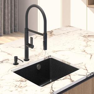 Sink Quality Crypton 55, kuchynský granitový drez 460x375x205 mm + zlatý sifón, čierna, SKQ-CRY.C.1KBO.55.XG
