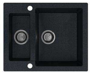 Sink Quality Ferrum, kuchynský granitový drez 605x495x210 mm + čierny sifón, čierna škvrnitá-BROCADE, SKQ-FER.B.5KBO.XB