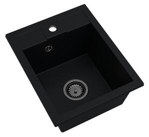 Sink Quality Ferrum 40, kuchynský granitový drez 400x500x195 mm + čierny sifón, čierna, SKQ-FER.C.1K40.XB