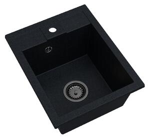 Sink Quality Ferrum 40, kuchynský granitový drez 400x500x195 mm + čierny sifón, čierna škvrnitá-Brocade, SKQ-FER.B.1K40.XB