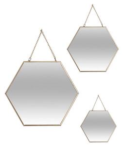Závesné zrkadlo Hexagon, zlaté, sada 3ks